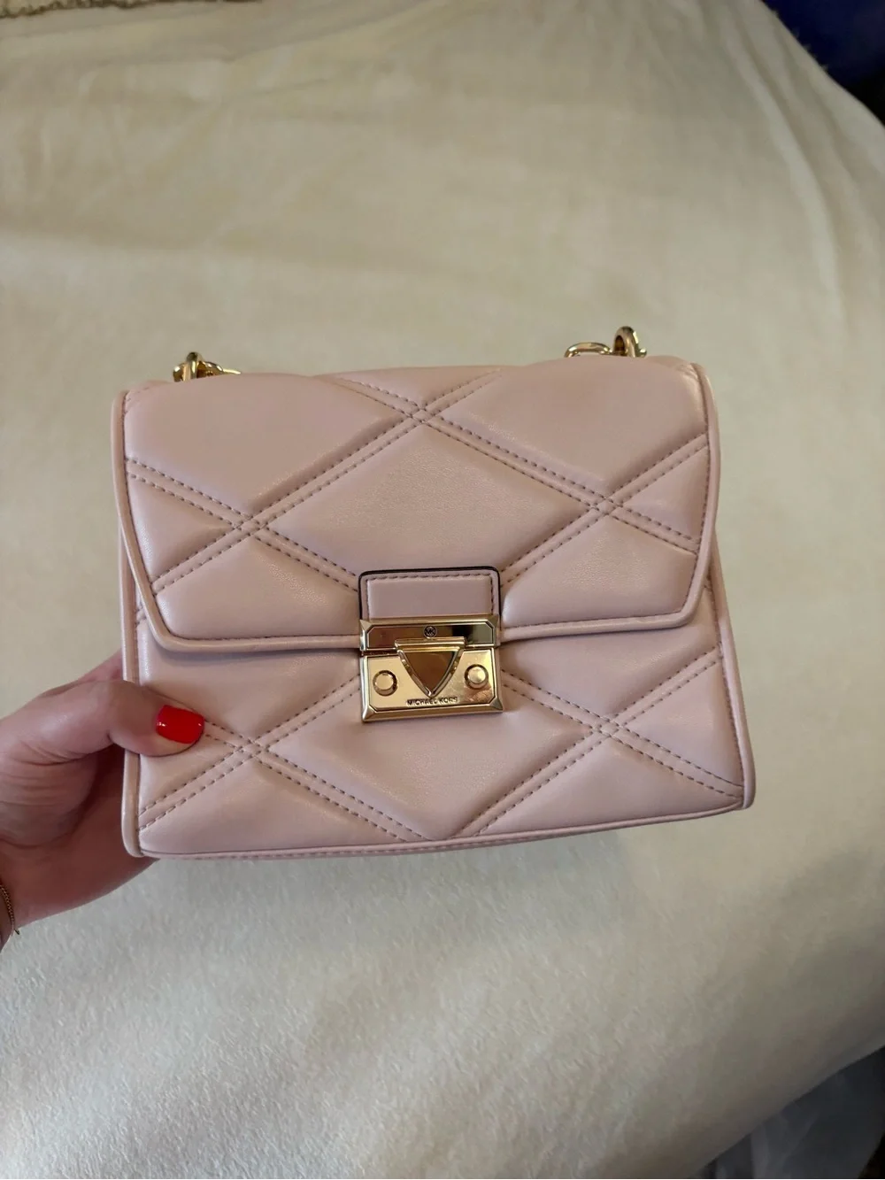 Michael Kors Quilted Small Crossbody Bag – Blush Pink, Gold Hardware